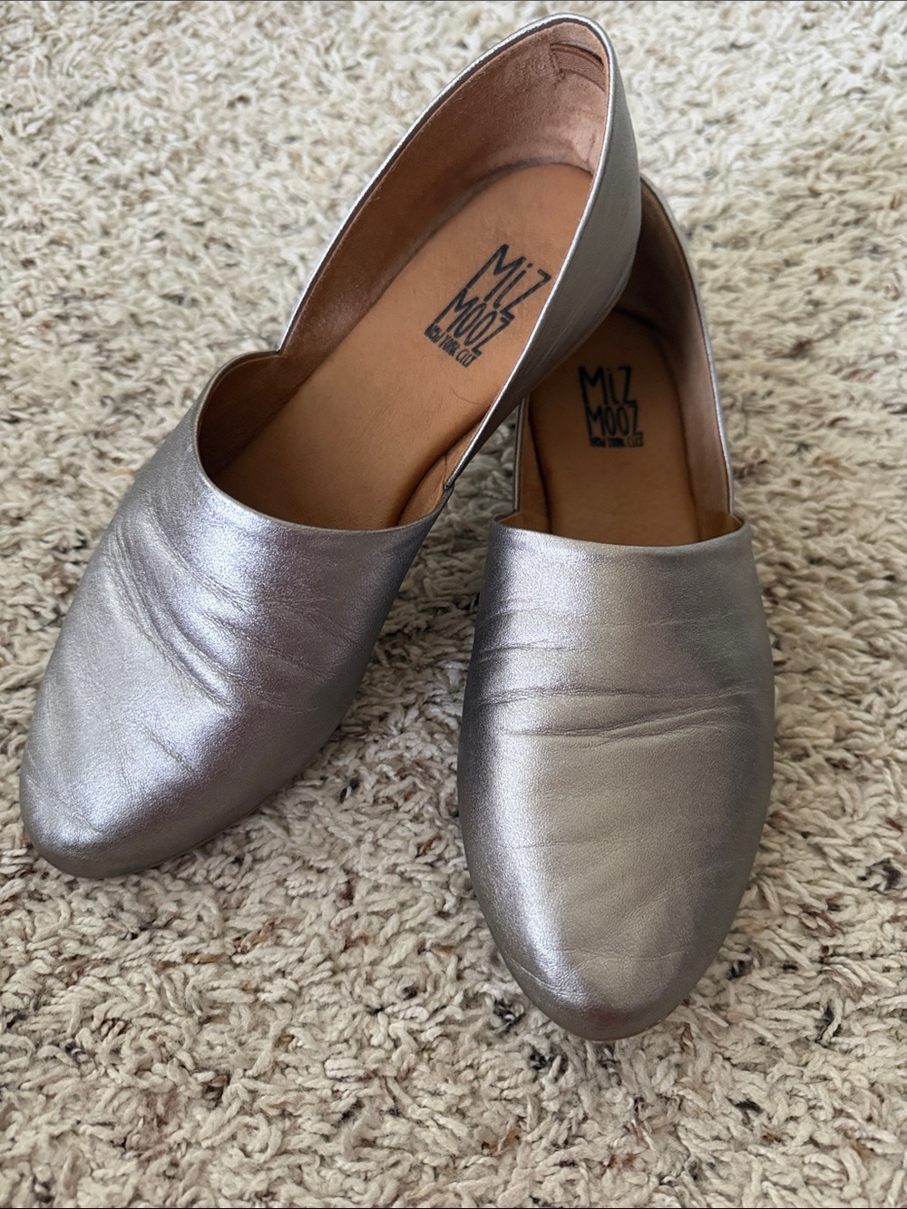 Miz Mooz Metallic Pewter Slip-On Loafers